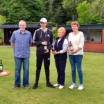 The runners up, Dot, Dee and Sam (right to left) receiving their prizes from Colin.