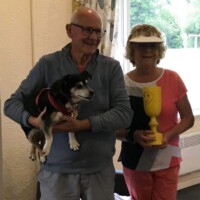 Bob and Lynda - the winners with Roxy who is always there to cheer Bob on but she definitely didn't play! Bob and Lynda - the winners with Roxy